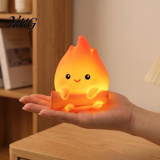 Cute Flame Night Light for Bedroom Cartoon Fake Campfire Light, Warm Glow Bedside Versatile Home Decor Ornament, Portable Cozy Lamp Nursery