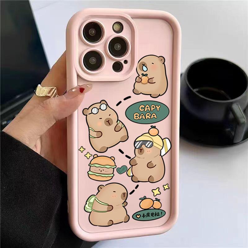 Cute Capybara Silicone Soft Phone Case For iPhone 16 15 14 13 12 11 Pro Max X XS XR 7 8 Plus SE 2020 Shockproof Back Cover
