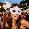 High End Ball Mask Halloween Princess Half Face Mask Venetian Masquerade Party Elegant with Lace Feather Rhinestones Adjustable Ribbon Women