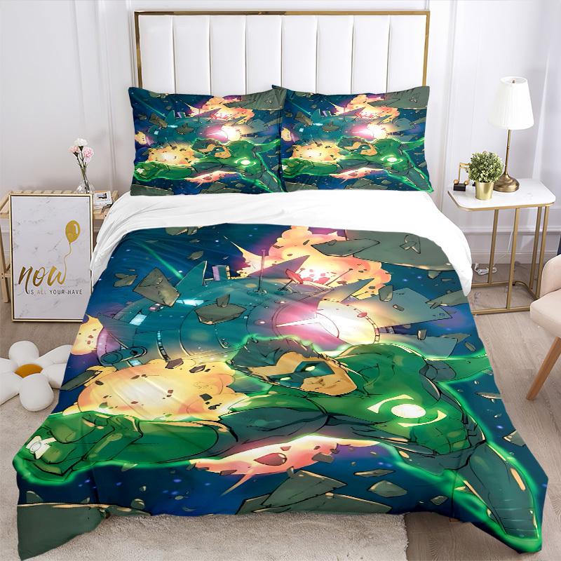 3pcs Green Lantern Ring Cover Set,Soft Comfortable Duvet Cover,Guest Room (1*Duvet Cover + 2*Pillowcases, Without Core) Yy251024079