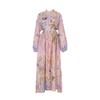 Exquise Robe Maxi Imprimée à Manches Bouffantes avec Détail à Nouer