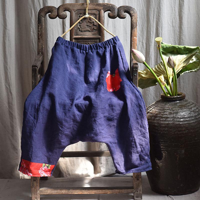 Johnature Ankle-length Pants Women Clothes Spring Vintage Trousers Loose Patchwork Elastic Waist Panelled Cross-pants