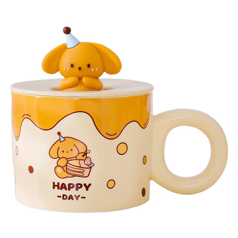 Cartoon Cute Cup for Girls Ceramic Mug Couple Water Cup for Home Office Breakfast Cup with Lid Spoon