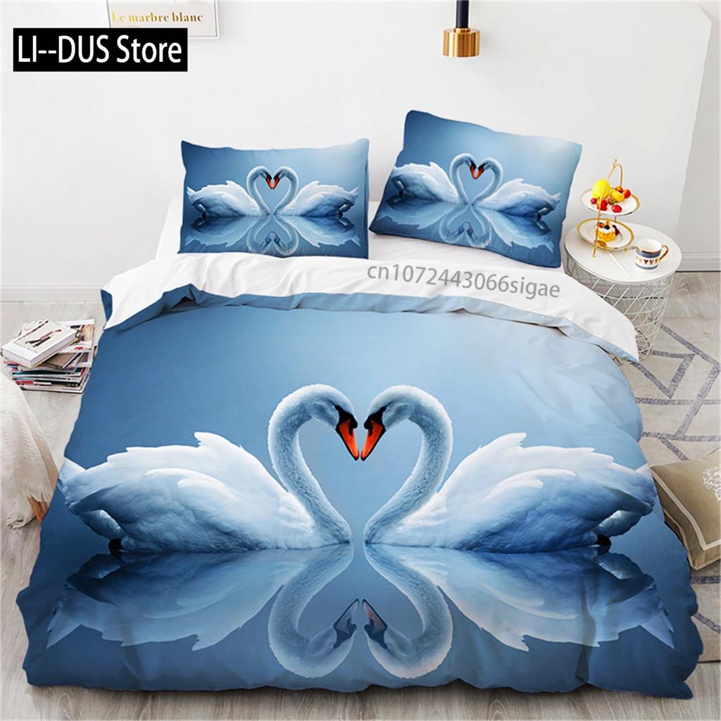 Romantic Swan Duvet Cover Microfiber Flower Bedding Set Quilt Cover Extra Large Twin For Lovers Bedroom Romantic Decoration