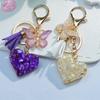 Exquisite Heart Charms Keychains With Butterfly Tassel Shiny Sequin Filled Resin Keyrings Women Bag Ornaments Car Trinket Gifts
