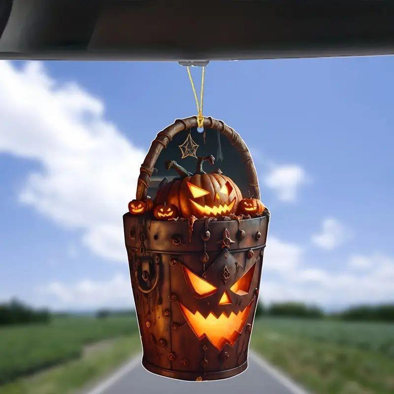 Acrylic Car Halloween Pendant With Cartoon Pumpkin Head Bucket For Decoration