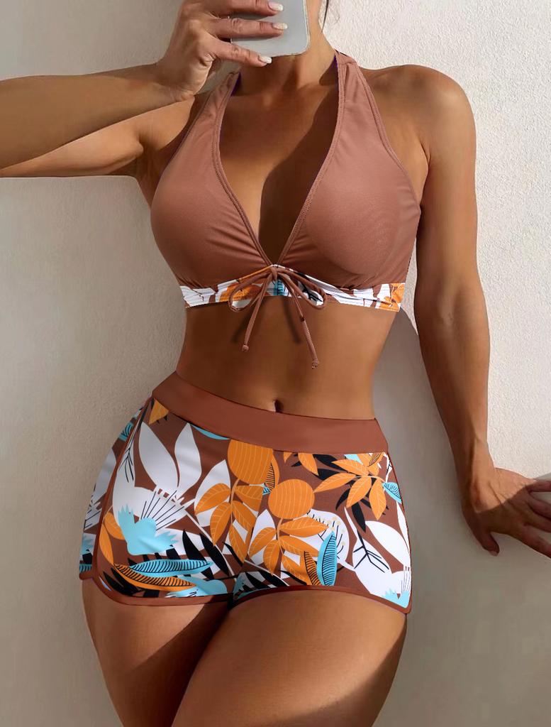 Swimsuit Women's New Split Flat Angle Bikini High Waist Swimsuit