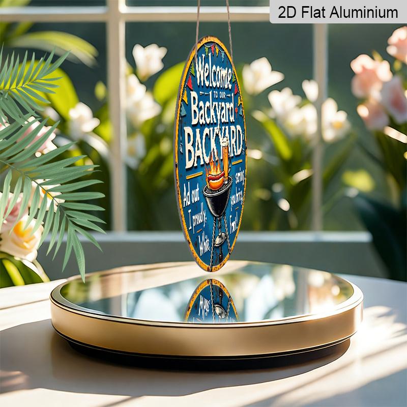 2D Flat, 1pc 7.87" Round Aluminum Sign with "Barbecue Party Beer Garden" Vintage Decorative Plaque, Yard BBQ Beer Theme Aluminum 2D Decoration Plate