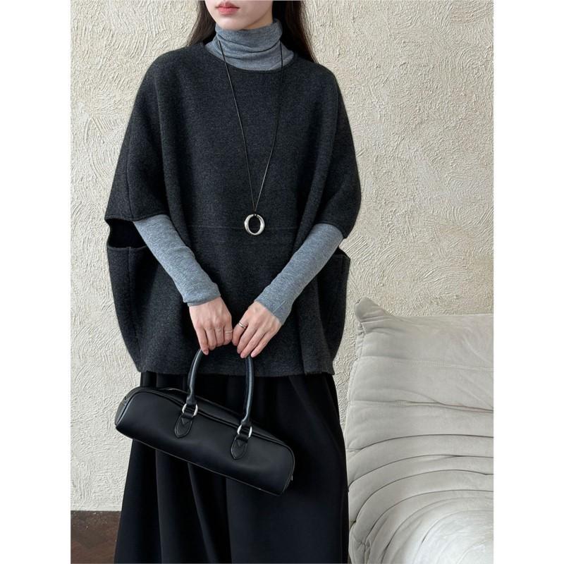 

Johnature Женский вязаный пуловер-жилет в корейском стиле с рукавами «летучая мышь», осенний, повседневный, универсальный, мягкий One Size