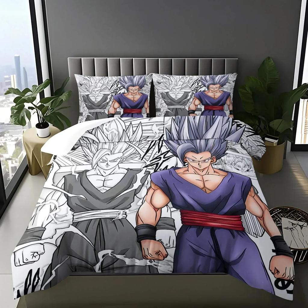 2026 Hot Sale Japanese Anime Dragon Ball Son Goku Bedding Set Quilt Cover Twin Full Bedroom Bed Decor for Teens Best Gifts