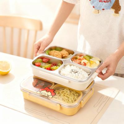 304 Edelstahl Bento Lunchbox mit 2/3/4 Fächern Mikrowellengeeignet Tragbar Auslaufsicher Lebensmittelbehälter für Kinder Schüler