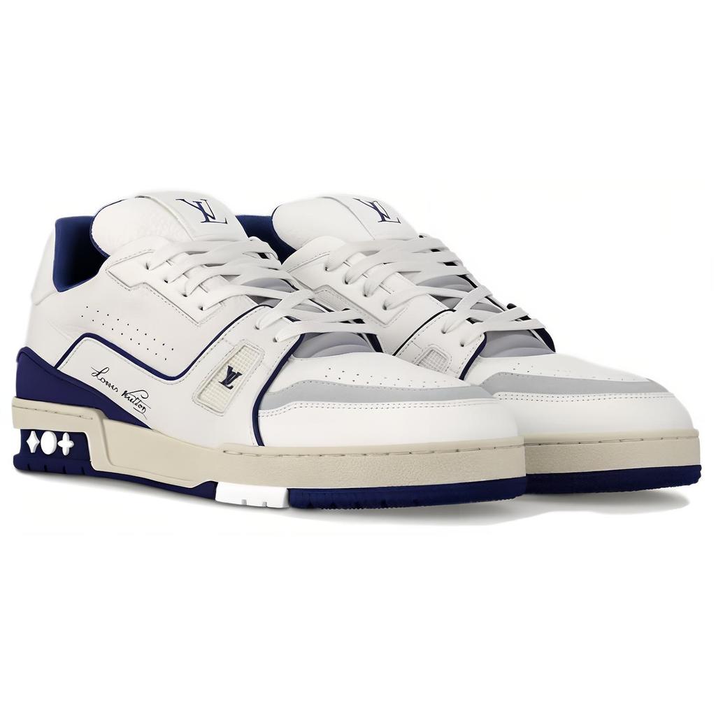 Louis Vuitton Trainer Low Top Stylish Skateboarding Shoes Unisex White Blue 1ABFA9