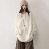 Cashmere Seven-Stitch Round Neck Loose Mid-Length Split Hem Knitted Sweater