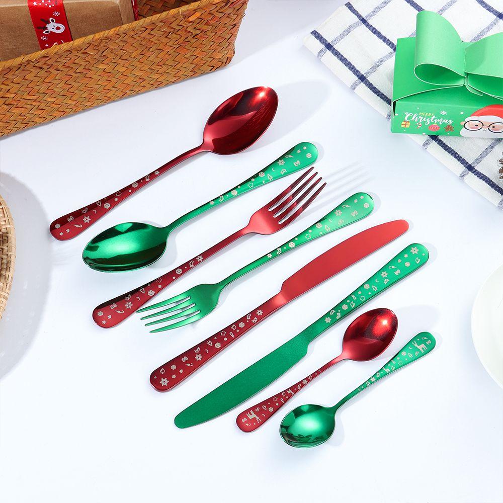 Gabel Löffel Edelstahl Etui Box Utensilien Schneeflocken Druck Weihnachtsgeschirr Sets Besteck