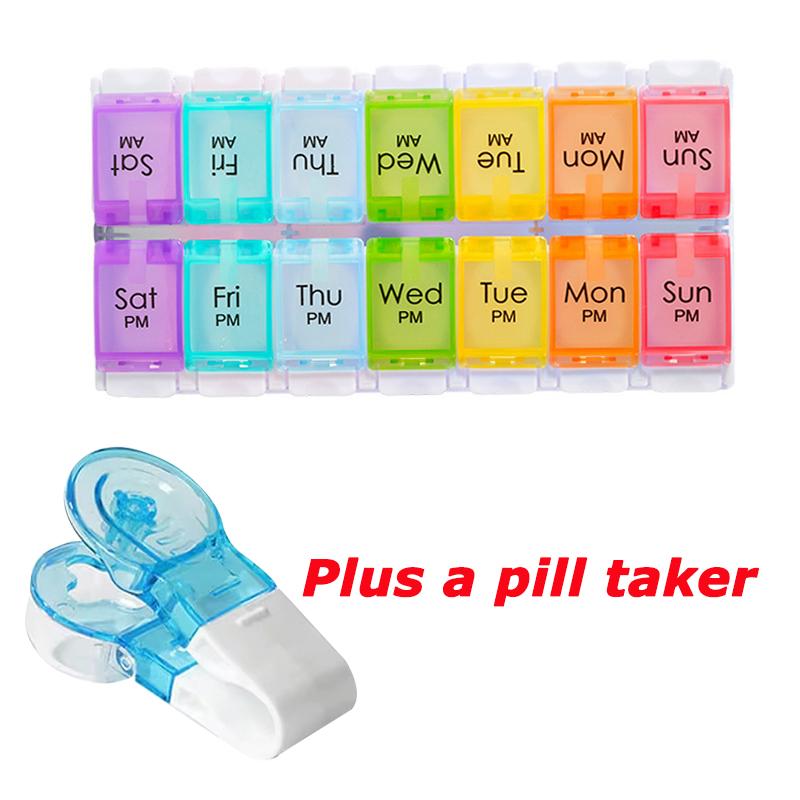 Rainbow Weekly Pill Organizer 2 Times a Day Large Daily Pill Box with Easy Push Button Design BPA-Free Medication Case for Pills