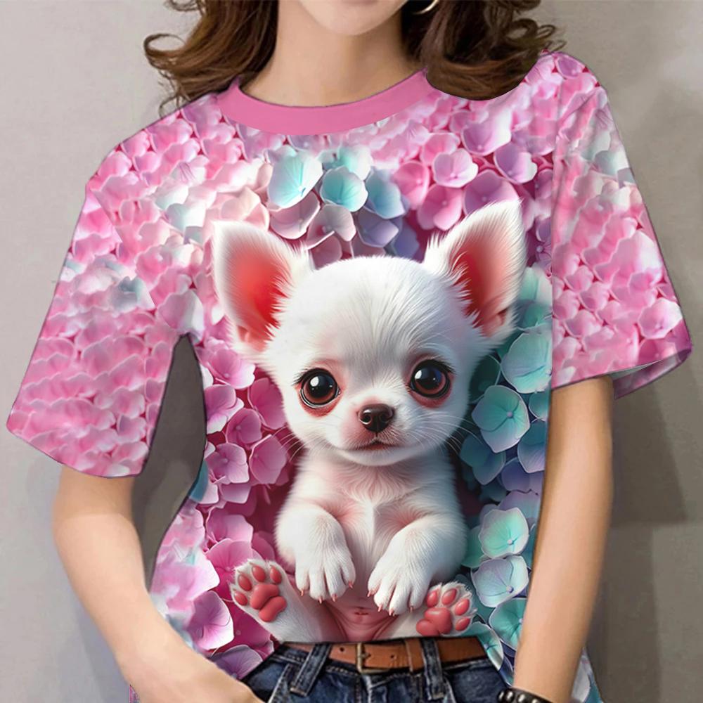 

Женская футболка с коротким рукавом, контрастного цвета, с принтом щенка, модная, повседневная, Y2k, женская одежда, высококачественная 3XL