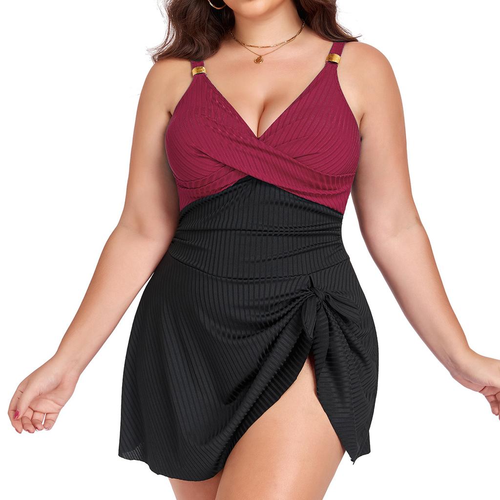 New Arrivals: Western-Style Plus-Size Swimwear — Women's One-Piece Swimsuit (Bikini Style) with Body-Flattering, Slimming Coverage