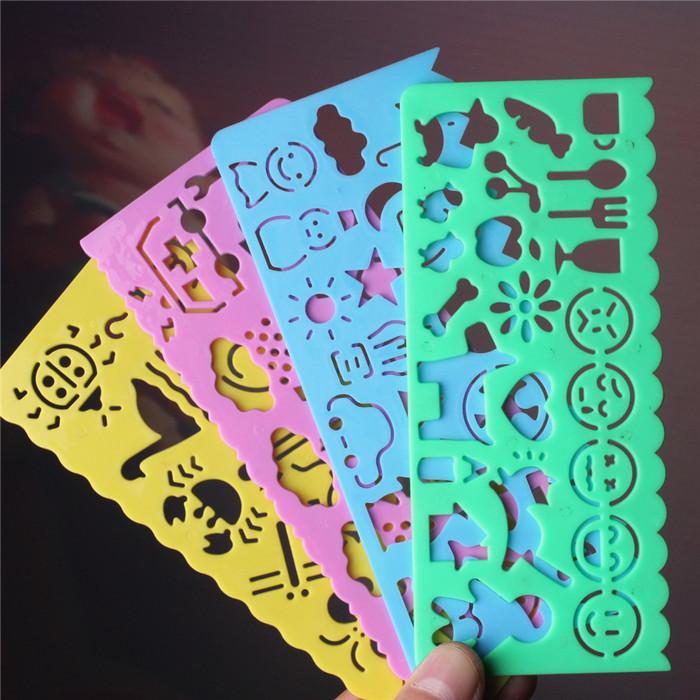 4Pcs Lovely Candy Color Kids Painting Stencil Mini Cartoon Pattern PVC Stencils PVC Hollow Template for Scrapbooking Journal DIY