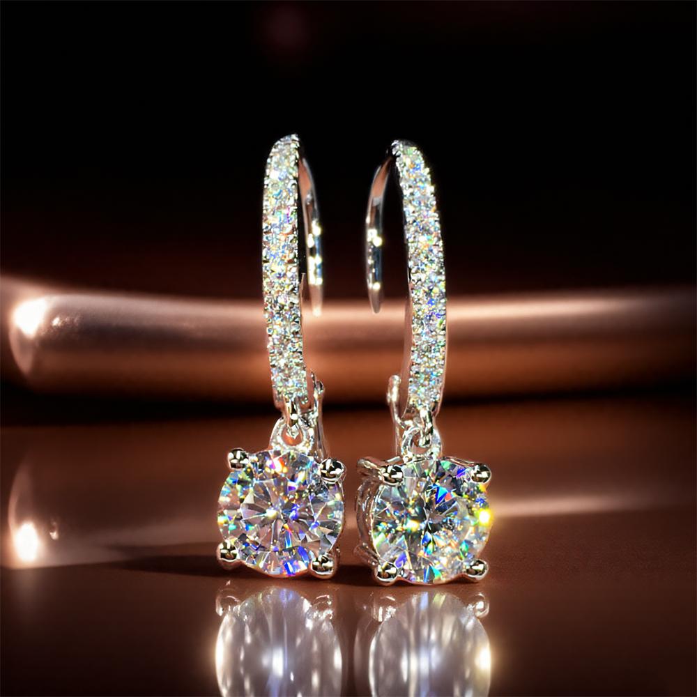 Small Round Stone Luxury Crystal Dangle Earrings For Women Vintage Silver Color White Zircon Drop Earring Trendy Wedding Jewelry