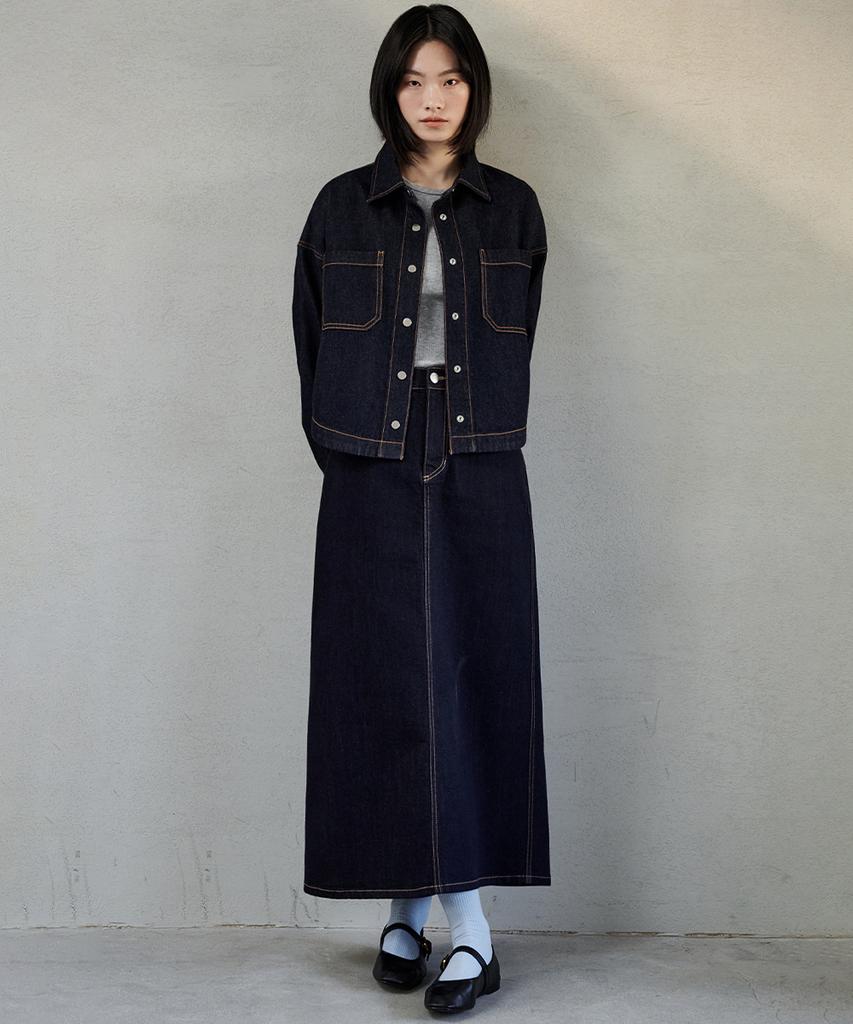 MALOUPE 3112 Non-Fade Denim Skirt (Dark Indigo)