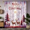 2-piece HD Digital Brown Tie Christmas Snow Elk Curtain Home Decoration Style Decorate Living Room Bedroom Through Rod Curtain E