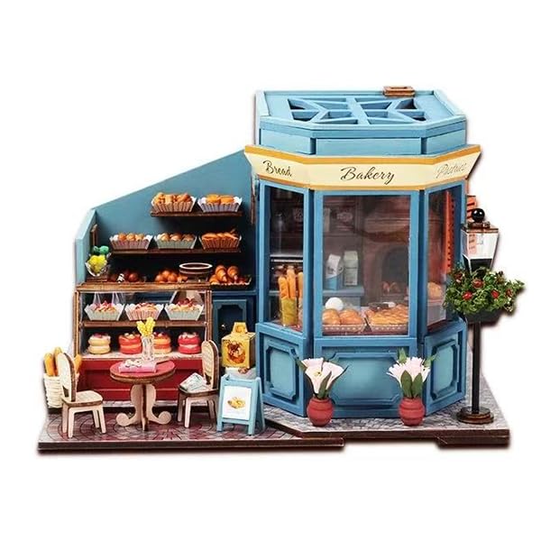 

Pixie Curio Miniature House DIY Dollhouse Paris Street Corner French Bakery with LED Wooden Handmade Interior Gift for Adults Kit Lights, Model, синий