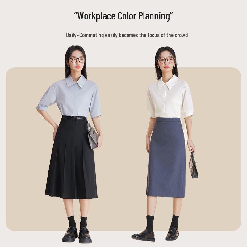 Women's Short-Sleeve White Wrinkle-Resistant Professional Shirt and Suit Dress Set for Work or Interviews