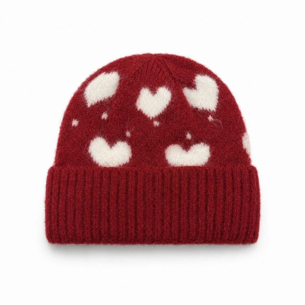 Polyester Knitted Beanie Hat Heart Pattern Earflap Beanie Daily Wear