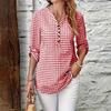 Women's Casual Plaid V Neck Long Sleeve Loose Fit Shirt Top