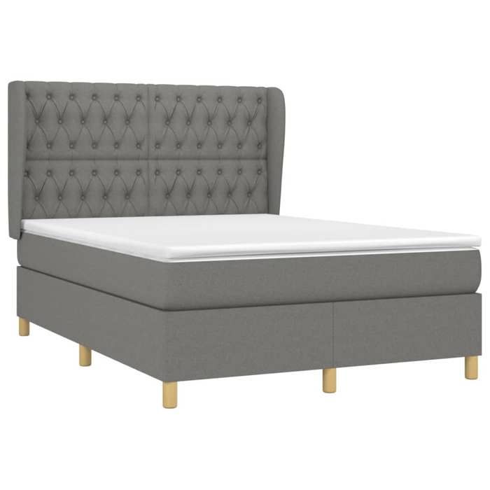 Sommier à lattes avec matelas - 140x200cm - Tête de lit réglable - Gris foncé - 2 places