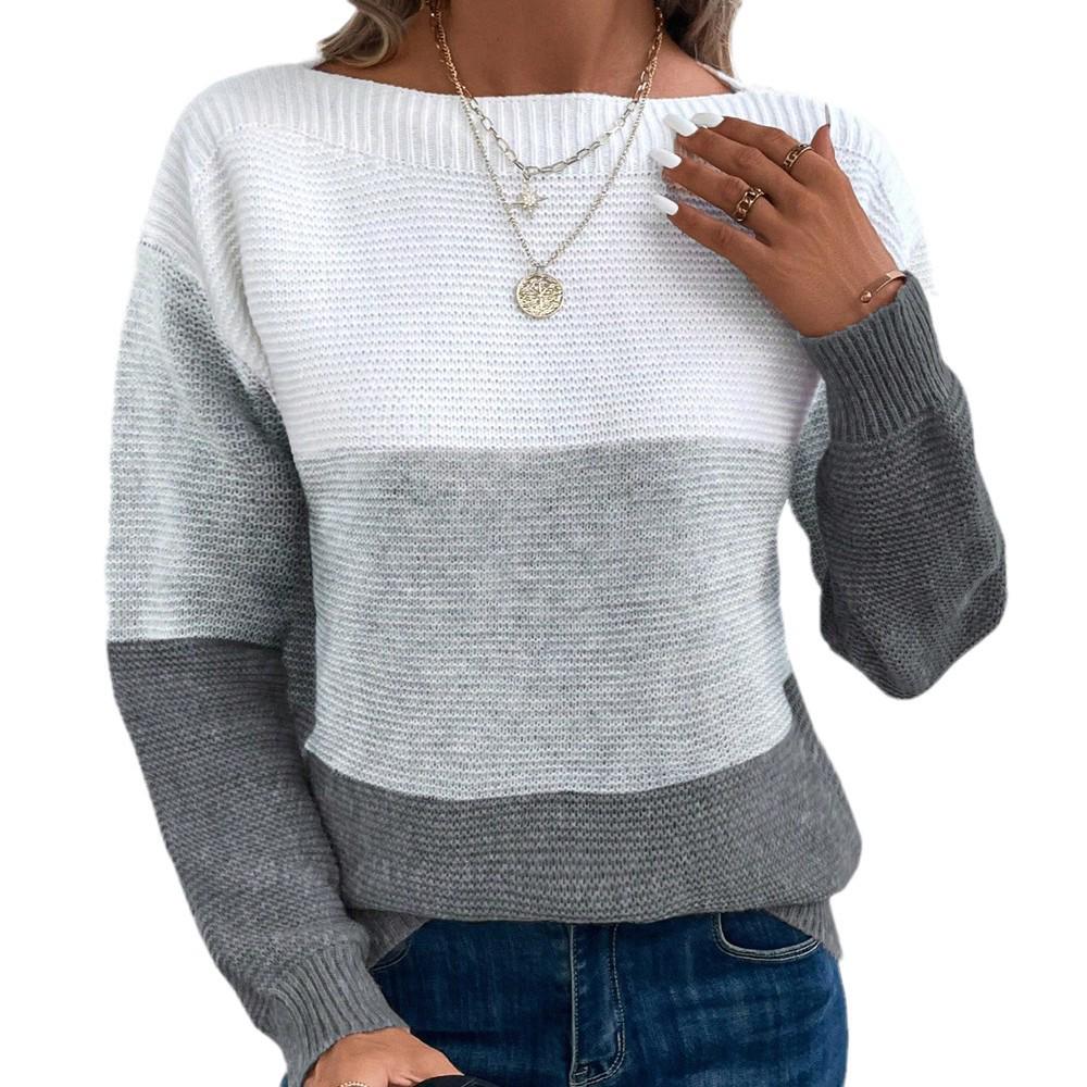 Color Block Knitted Sweater – Women's Cozy Loose Fit, Autumn & Winter Style