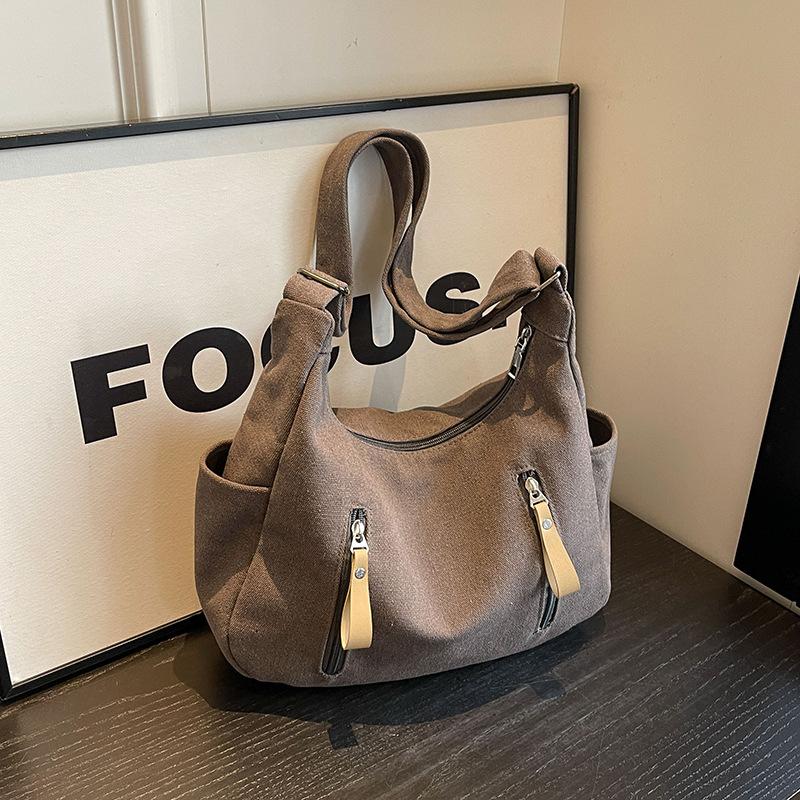 Retro simple canvas bag 2025 new casual large-capacity shoulder bag student class crossbody tote bag