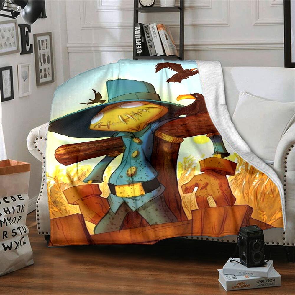 Cartoon Scarecrow Crow Wheat Field Print Flannel Throw Blanket Soft Warm Blanket for Sofa Couch Bed Home Decor