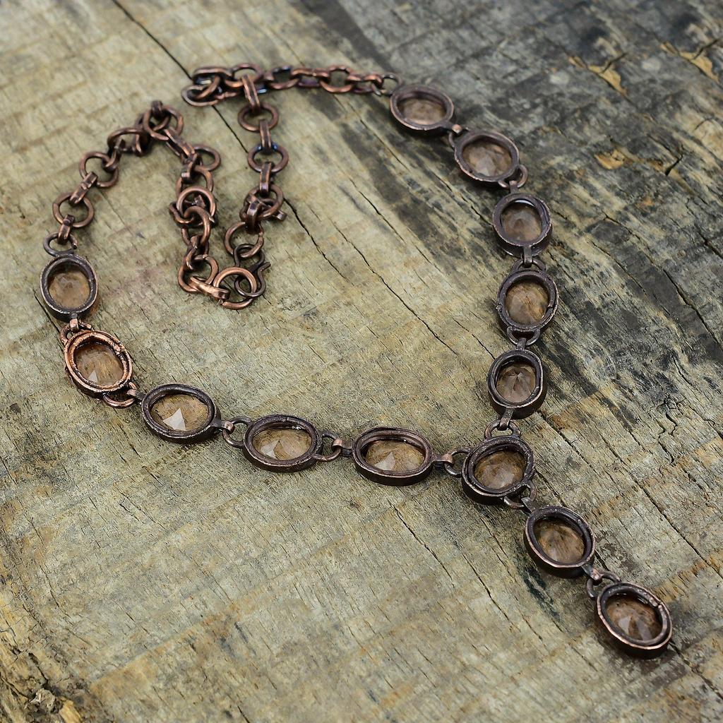 Faceted morganite necklace electroformed copper necklace adjustable chain necklace designer jewelry handmade gemstone necklace wedding gifts