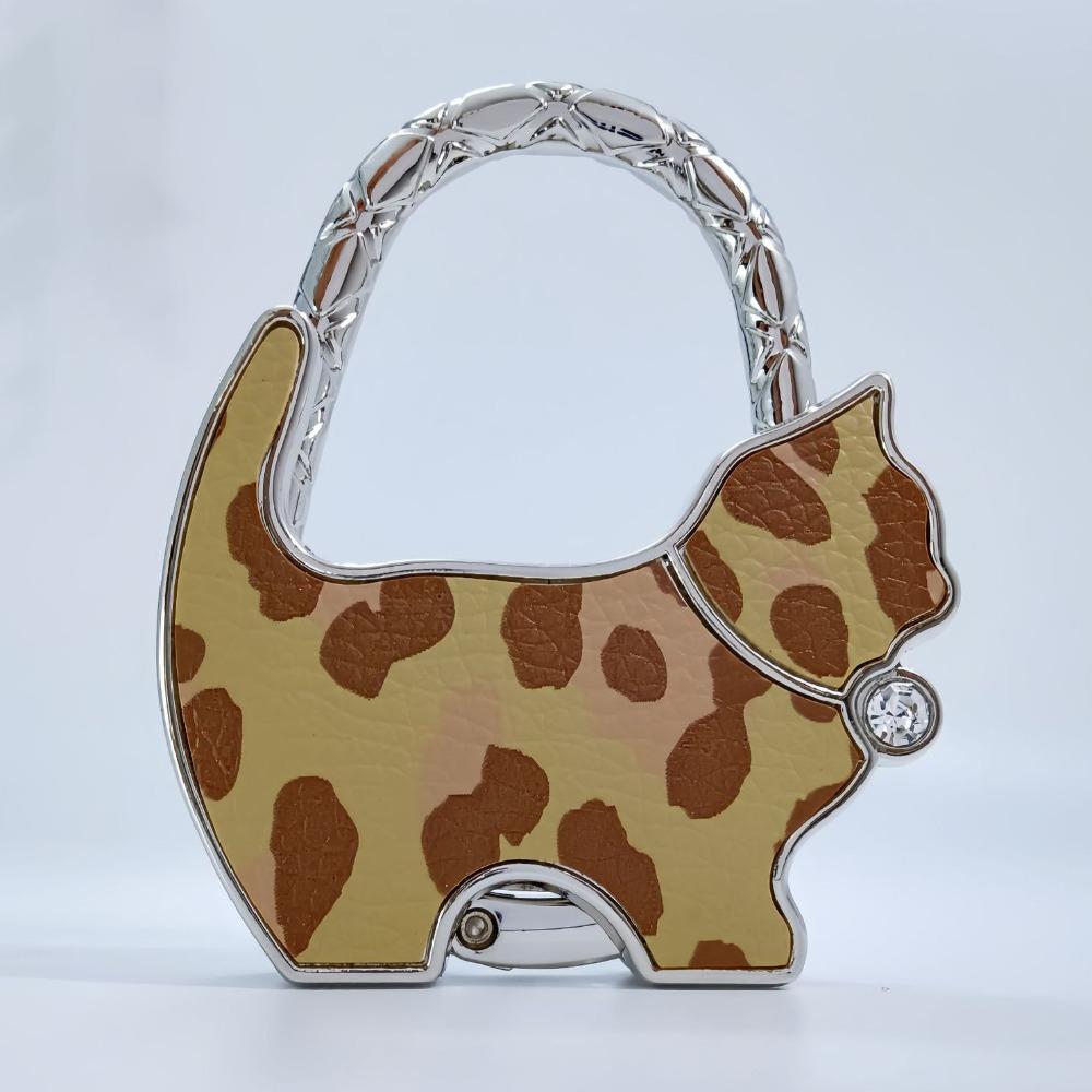 Fashion Leopard Print Cat Handbag Hook Portable Creative Table Hanger Durable Foldable Bag Hanger for Table