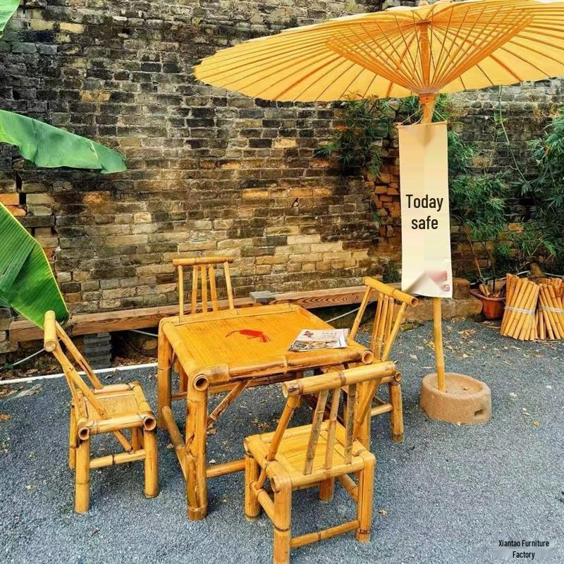 Bamboo Outdoor Table and Chair Set for Courtyard, Balcony, and Homestay Leisure Activities