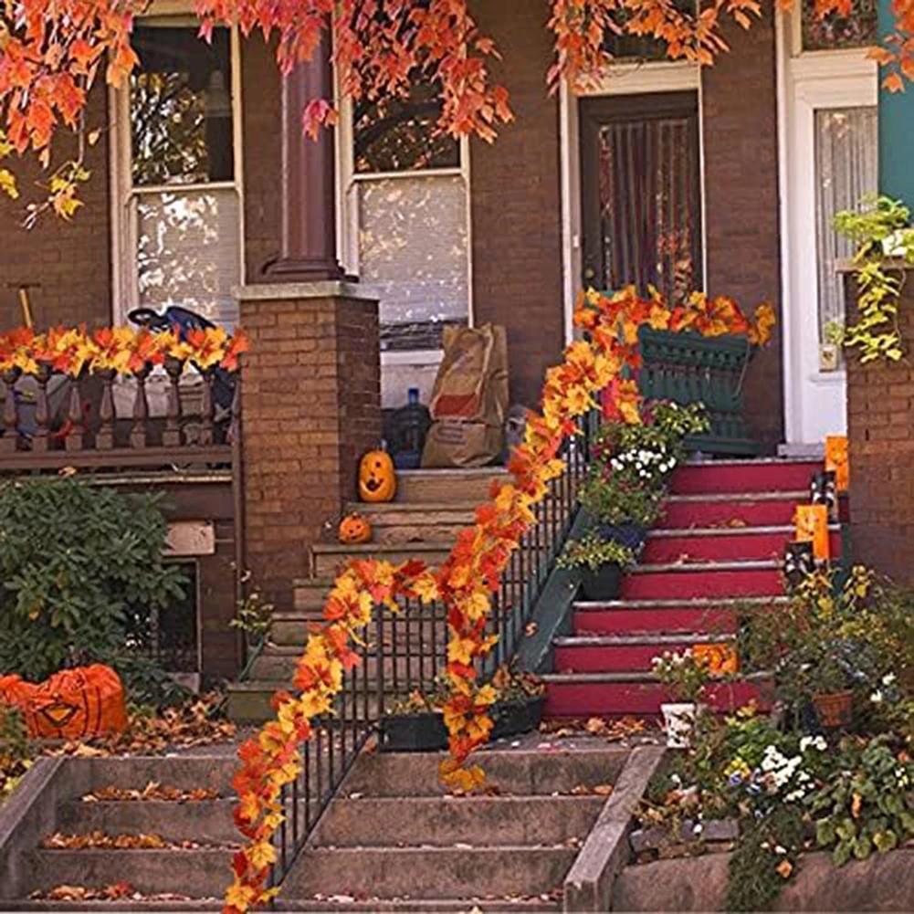 Artificial Fall Leaves Garland For Thanksgiving Halloween Festivals Wedding Decor 2 Pcs 5.7FT Fake Plants Autumn Decor Leaves