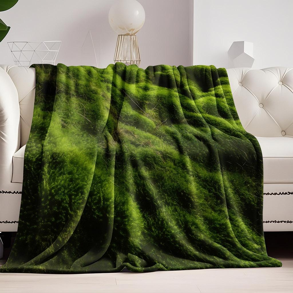 Green Vegetation Botanical Print Throw Blanket - Nature Plant Art Motif Soft Lightweight Accent for Sofa Bed Travel Office Gift