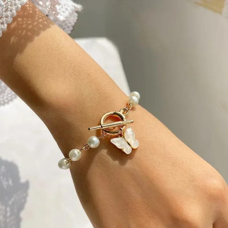 Pulseras  Butterfly Pearl Pendant Bracelet Ladies Girl Trend Charm Bracelet Festive Friendship Birthday Jewelry Bracelets