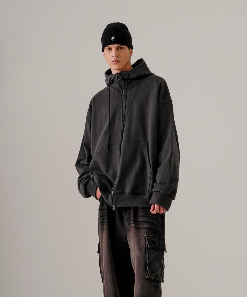 Ezkaton Heavy Loop Neck-Up Zip-Up Hoodie Deep Grey Shot6743