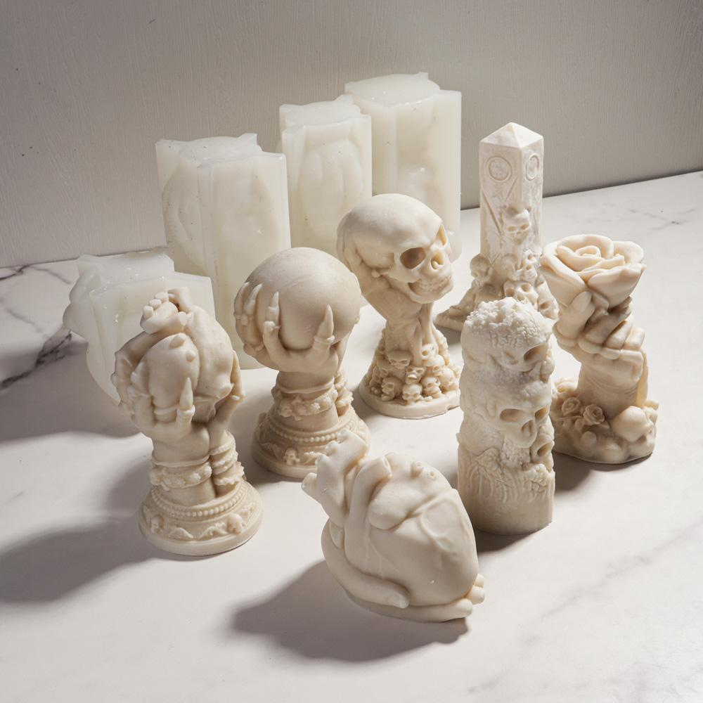Rose Relief Skull Candle Silicone Mold 3D Halloween Ghost Claw Rose Ball Aromatherapy Pendant Molds Holiday Decor Accessories