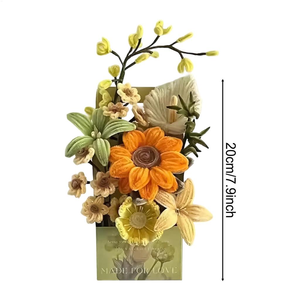 DIY Pfeifenreiniger Blumen Bastelset Kein Kleber Erforderlich Chenille-Stiele Blumenstrauß Bastelset für Zuhause Wohnzimmer Dekoration Muttertag Geschenk