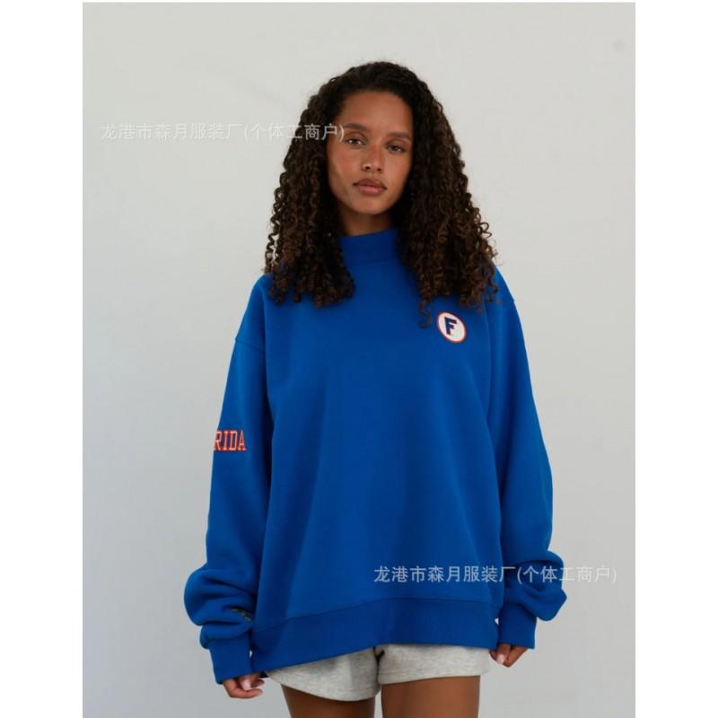 Womens Embroidered Half-Zip Sweatshirt Casual Loose Fit Long Sleeve Thick Fleece Top Daily Wear