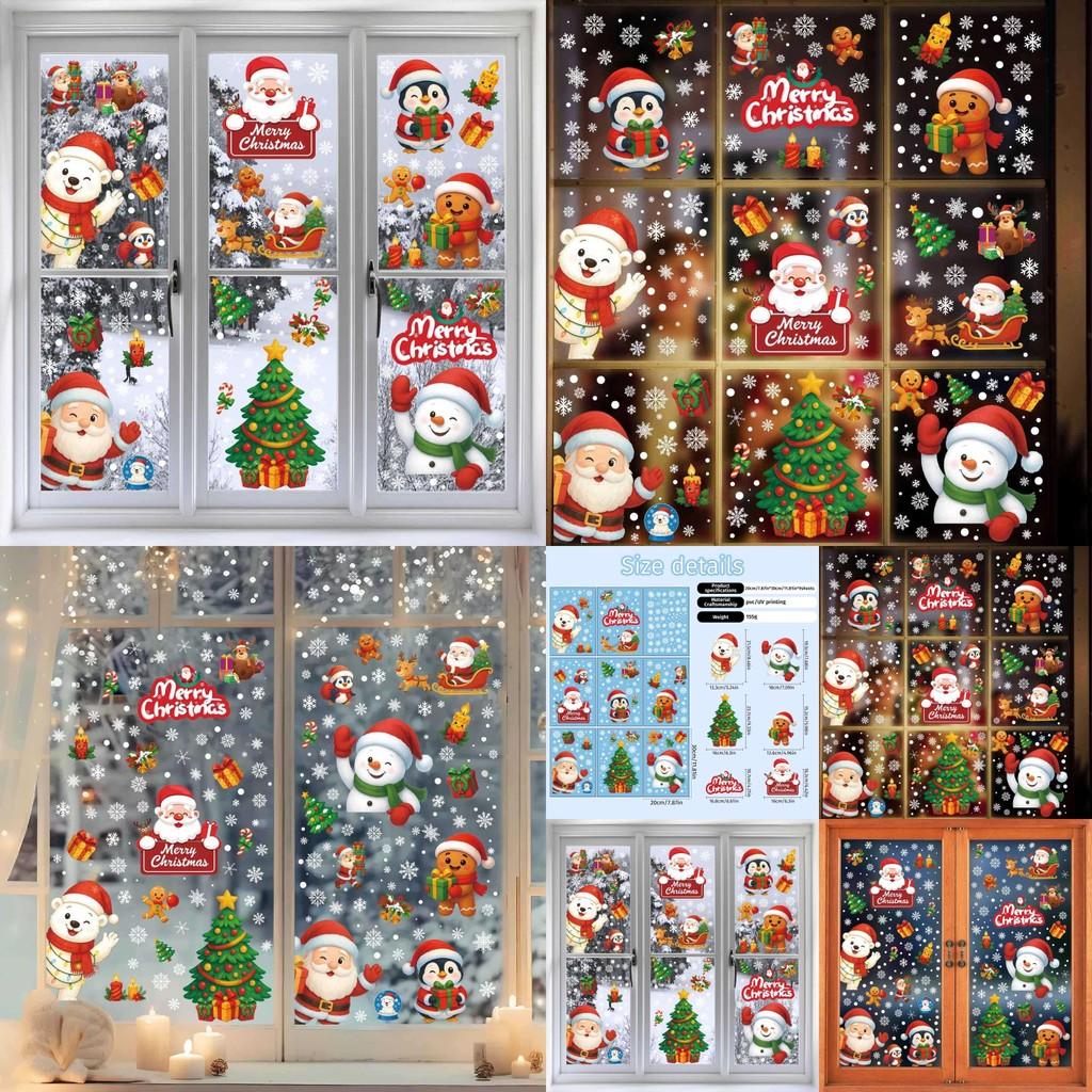 Christmas Snowflake Decal Pvc Wall Sticker With Santa Reindeer Snowman For Holiday Decor