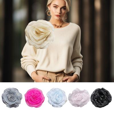 3D Organza Fabric Artificial Rose Flower Patch Chest Flower 27CM Wedding Dress Neck Decor DIY Sewing Applique Brooch Accessories