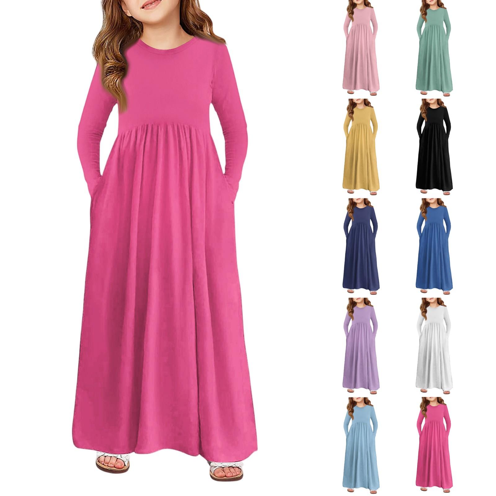 

Girls Maxi Dress - Long Sleeve Pocket Dress 140 жовтий