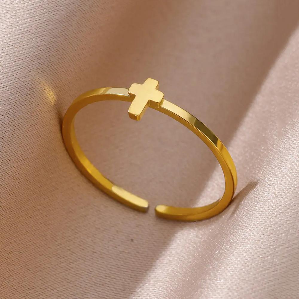 Stainless Steel Rings For Women Men Gold Color Hollow Wide Open Ring Female Male Fashion Wedding Party Finger Jewelry Gift