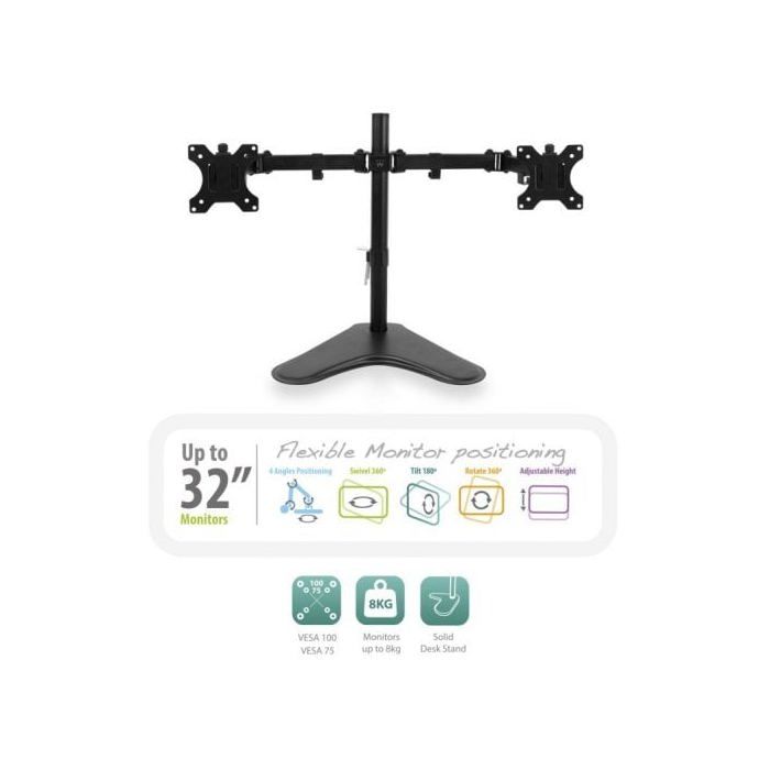 Support de bureau - ewent - ew1536 - 2 écrans jusqu'à 32'' - charge max 16 kg - noir