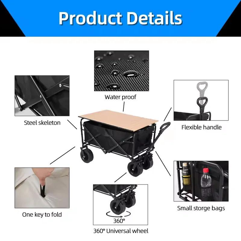Wagon Outdoors Trolley Portable Garden Camping Cart Heavy Duty Large Capacity Fold Wagon Collapsible Folding Utility Beach Cart
