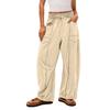Women's Wide Leg Pants With High Waisted Straight Leg And Spliced Pocket Casual Pants